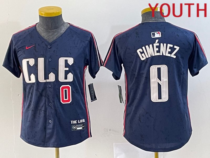 Youth Cleveland Indians #0 Gimenez Blue City Edition Nike 2024 MLB Jersey style 3->youth mlb jersey->Youth Jersey